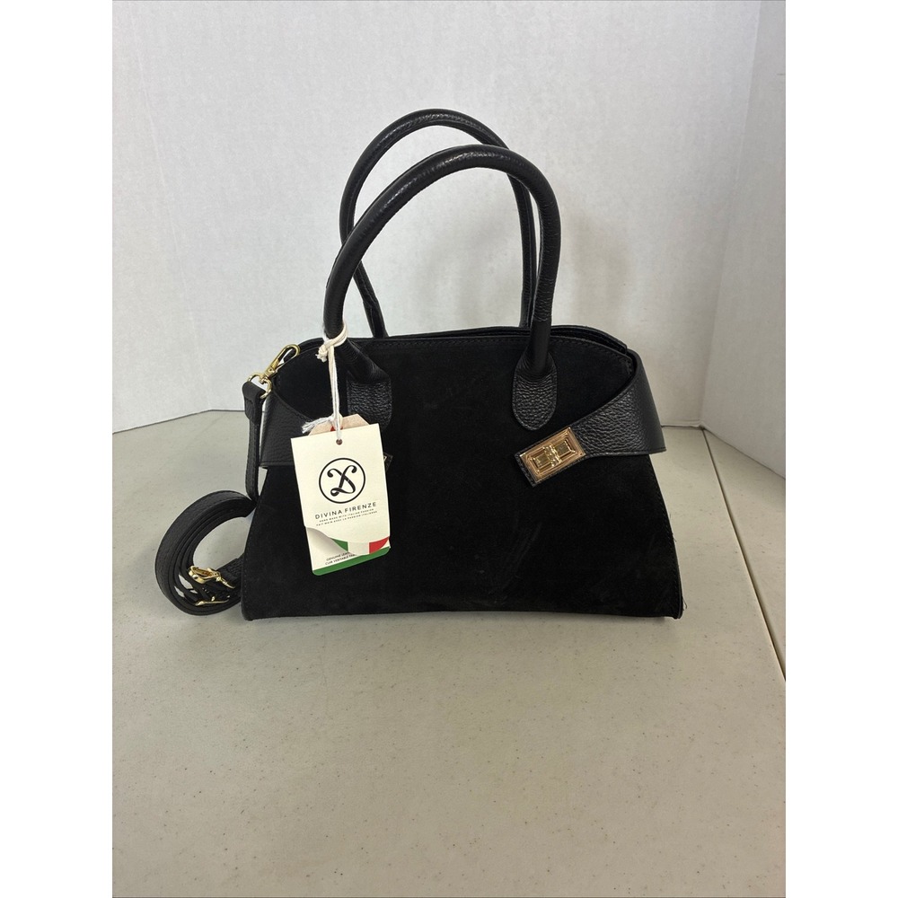 Divina Firenze Black Suede Leather Ginny Satchel Crossbody Bag Made in Italy NEW